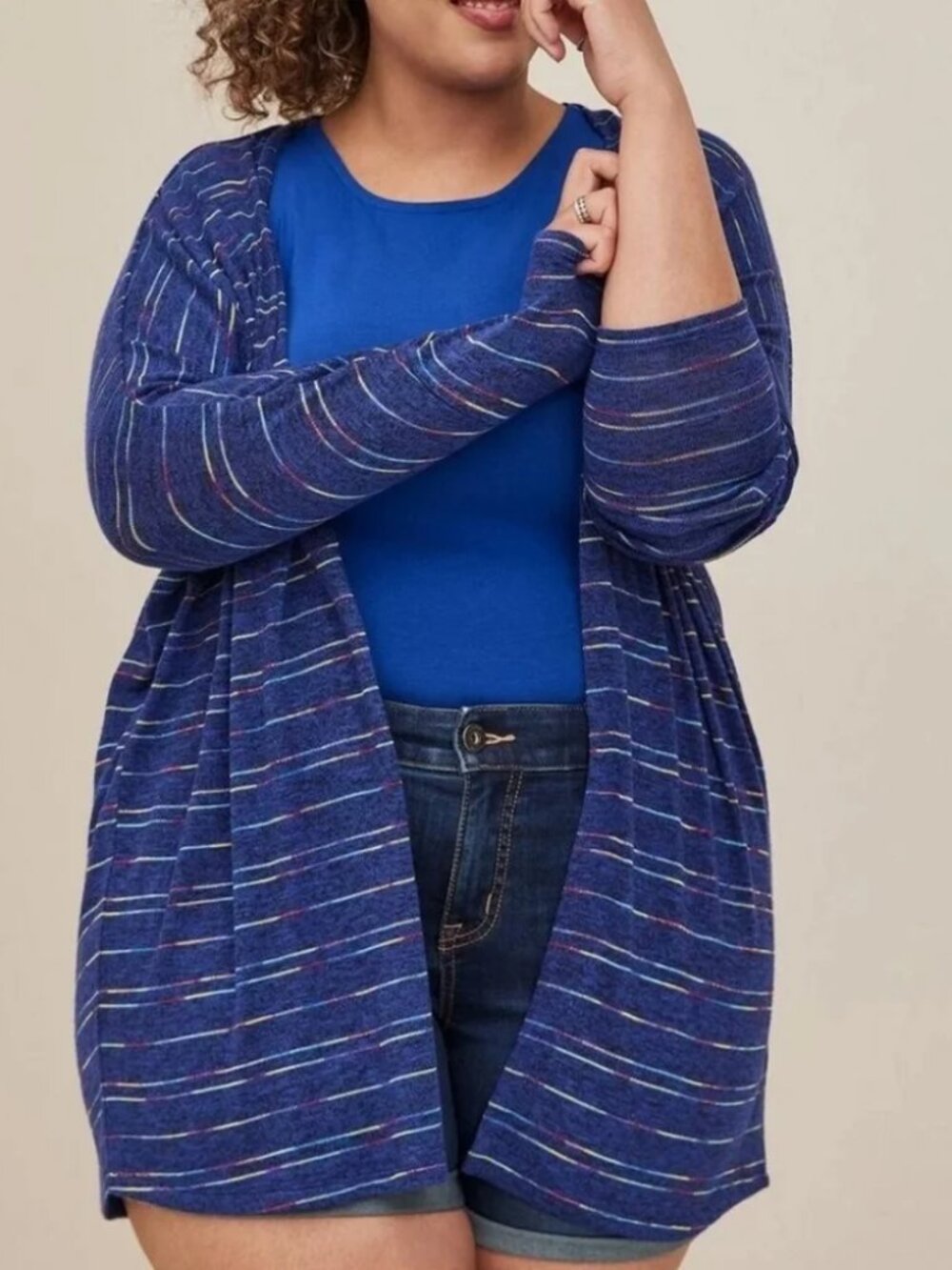 Torrid Navy Striped Open Front Lightweight Cardigan